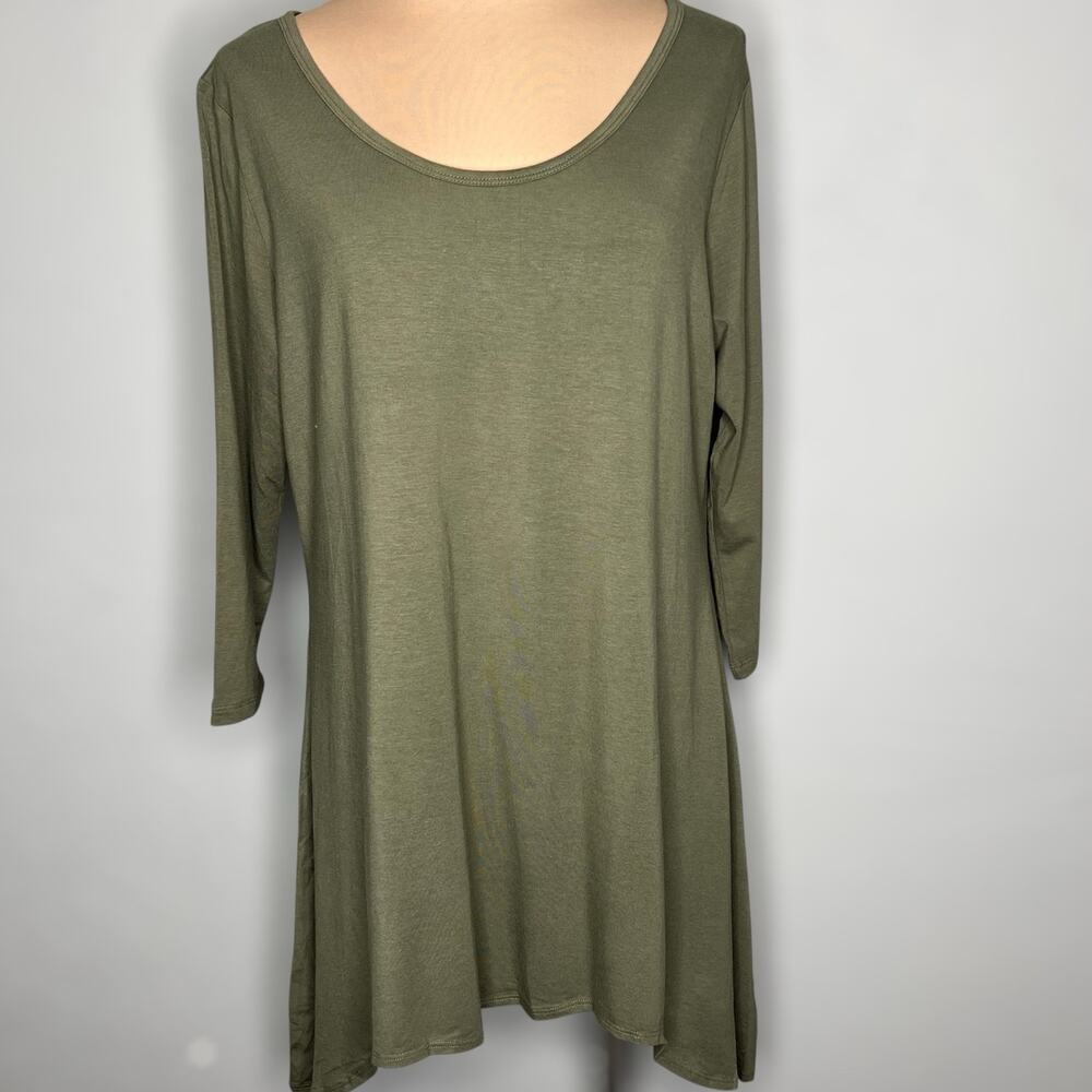 Sivana Bamboo Lux Tunic Top XL Women Olive Green Handkerchief Hem Organic Basic
